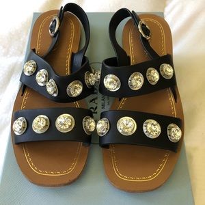 Prada Calzature Donna black/crystal sandals sz37